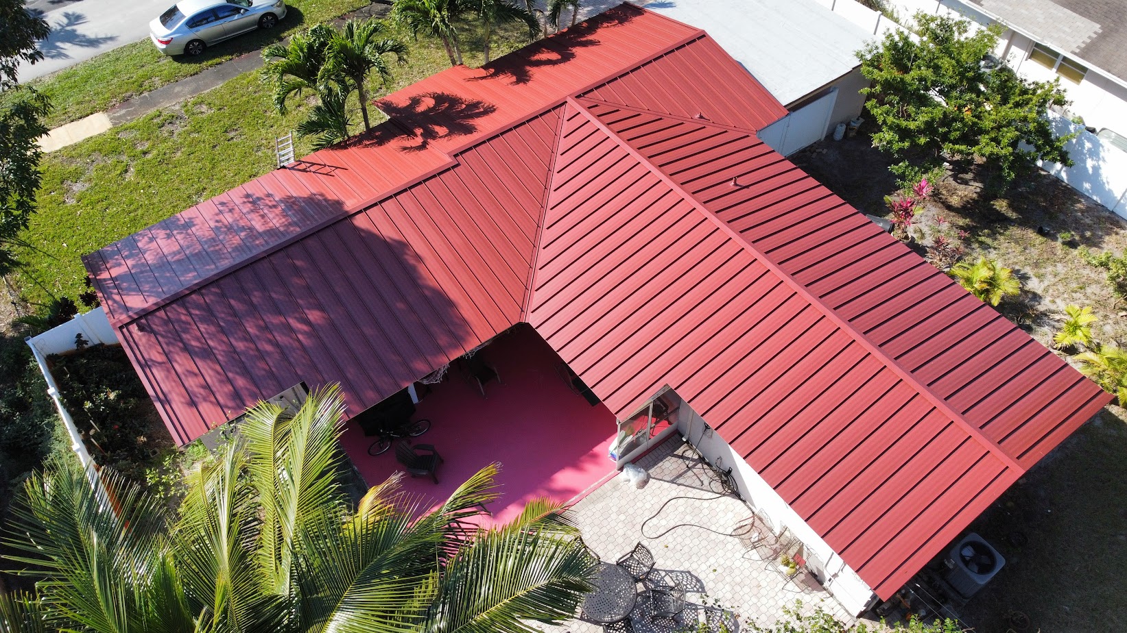 Aerial view of red roof