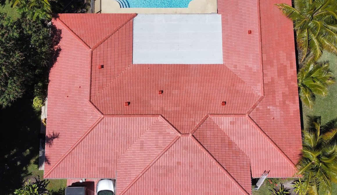 Aerial view of house and pool